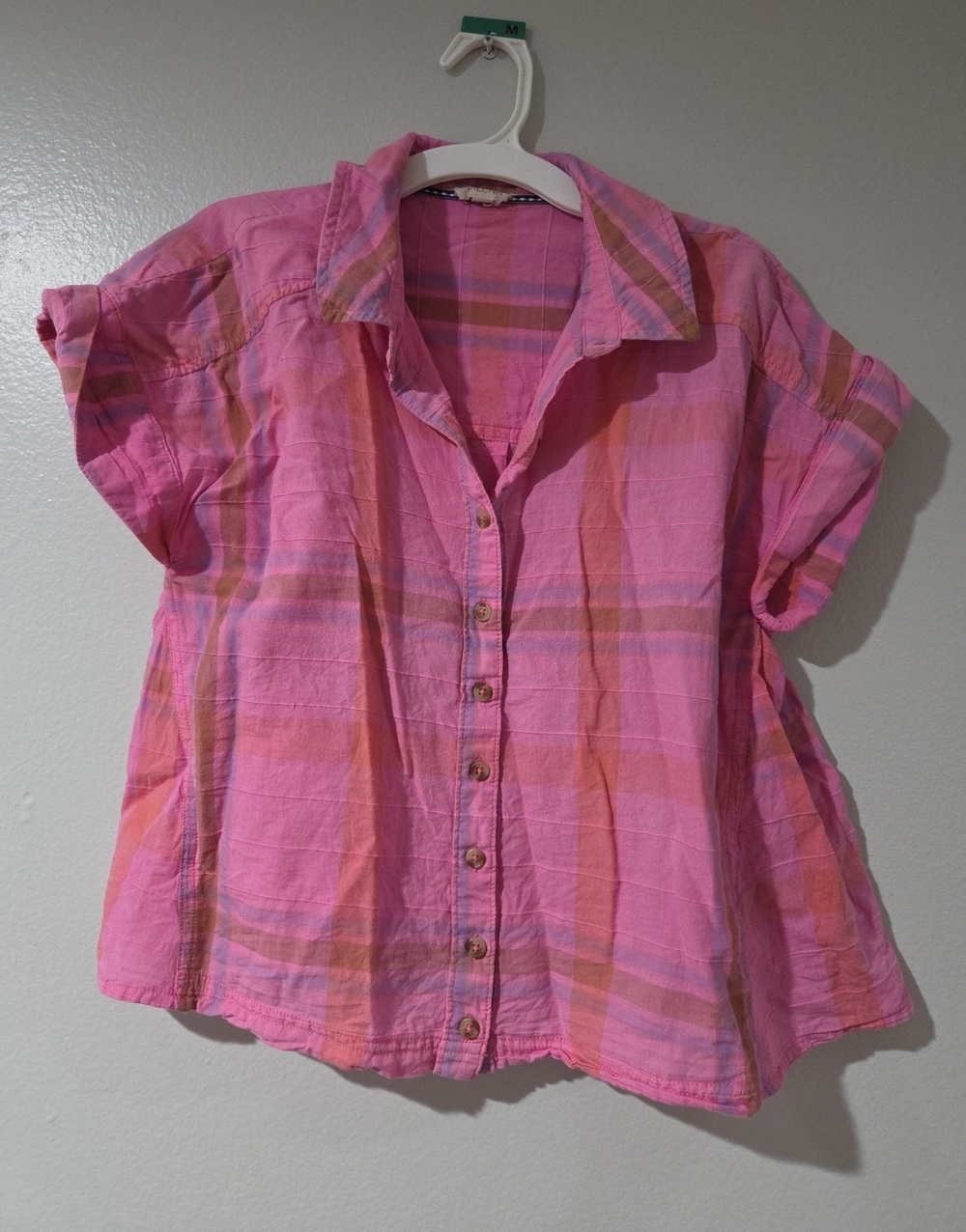 Pilcro Pink Plaid Short-Sleeve Button-Down Shirt